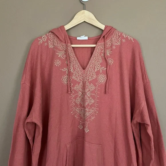 {J. Jill} Embroidered Waffle Knit with Hood in Dusty Rose - Womens XL - Picture 2 of 10